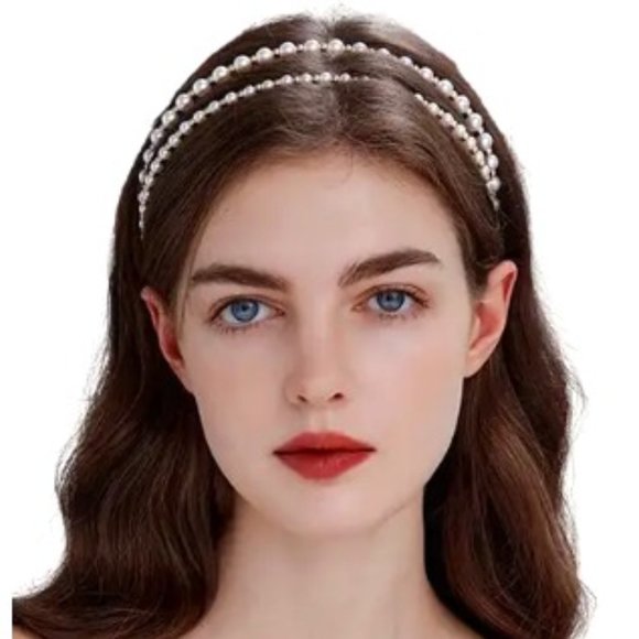 PEARL 2-ROW HEADBAND in White - Picture 1 of 2